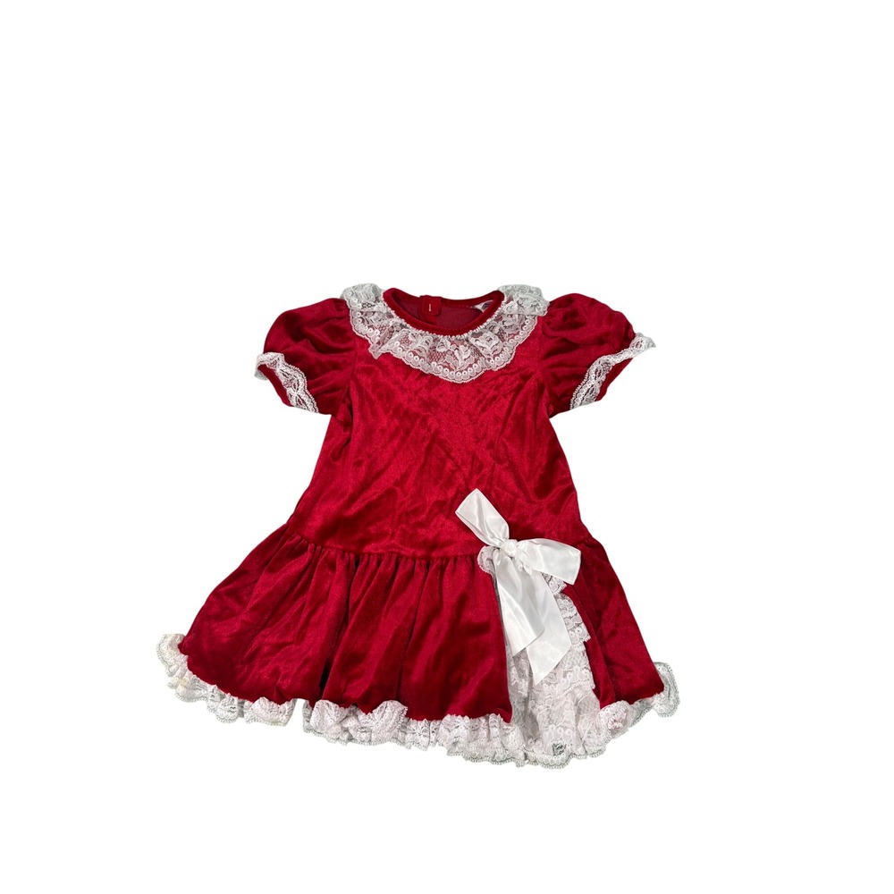 Vintage Roanna Red Velvet Lace Christmas Holiday Dress Girls Size 3 Made in USA